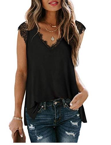 Photo 1 of XIEERDUO Womens V Neck Lace Tank Tops Summer Casual Sleeveless Shirts Side Split LARGE