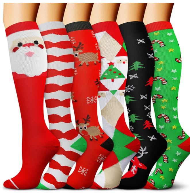 Photo 2 of Christmas Compression Socks for Women Circulation 6 Pairs 1520 mmHg is Best Support for Athletic Running Cycling BlackWhiteRedGreenWhiteBlack SIZE SMALLMEDIUM 2 PACKS