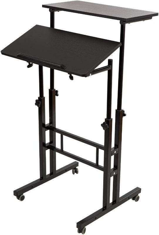 Photo 1 of SIDUCAL Mobile Stand Up Desk, Adjustable Laptop Desk with Wheels Home Office Workstation, Rolling Desk Laptop Cart for Standing or Sitting, Black
