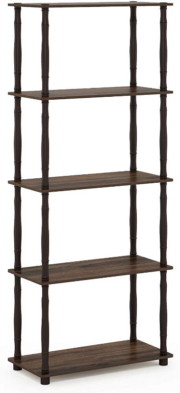 Photo 1 of Furinno Turn-N-Tube 5-Tier Multipurpose Shelf Display Rack with Classic Tubes, Walnut/Brown