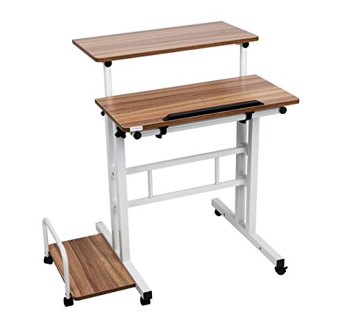 Photo 1 of Oak Rolling Sitting/Standing Desk with Side Storage - Mind Reader