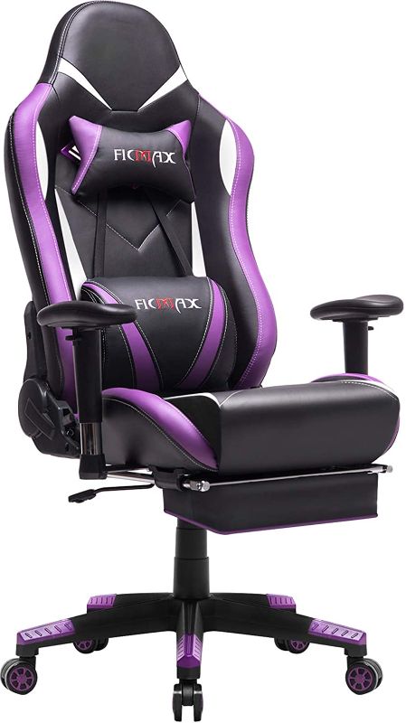 Photo 1 of Ficmax Massage Gaming Chair with Footrest Ergonomic Gamer Chair for E-sport, Reclining Video Game Chair with Armrest Large Size High Back Computer Gaming Chair with Headrest and Lumbar Support(Purple)