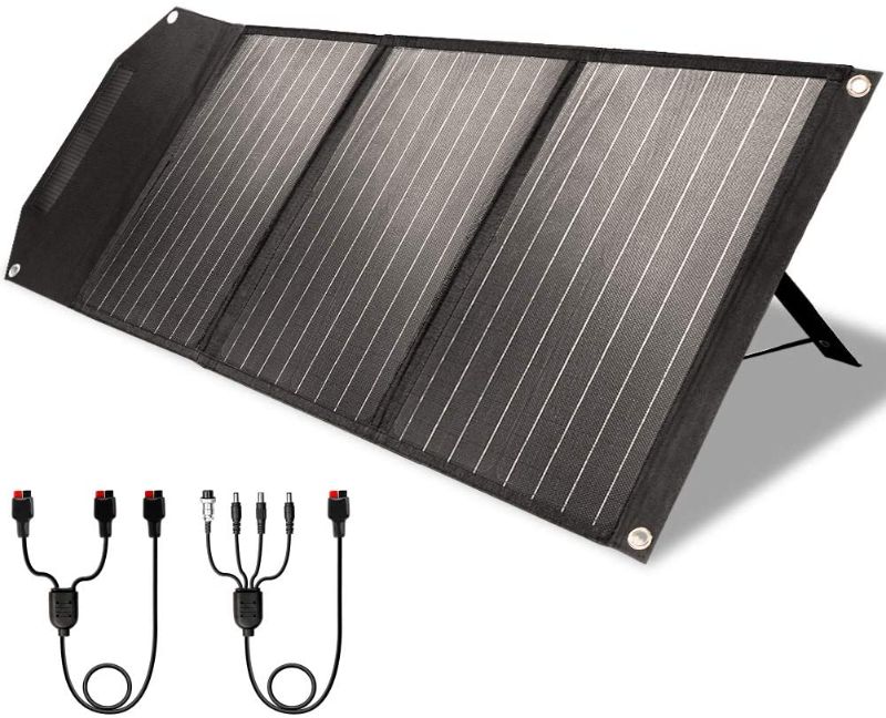 Photo 1 of ROCKPALS RP081 60w Portable Solar Panel with Parallel Cable, Kickstand, USB-C and QC 3.0, Upgraded Foldable Solar Panel Charger for Jackery Power Station
