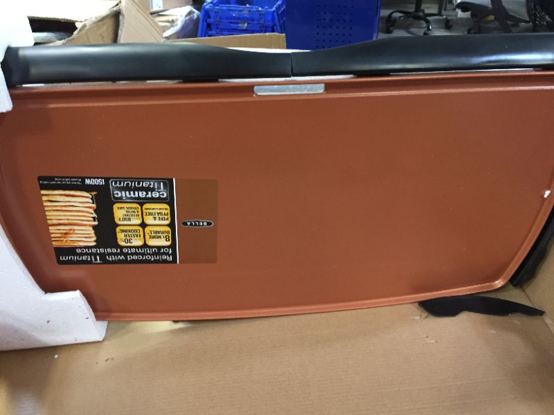 Photo 2 of 10.5" x 20" Ceramic Copper Titanium Electric Griddle, one side handle is broken off