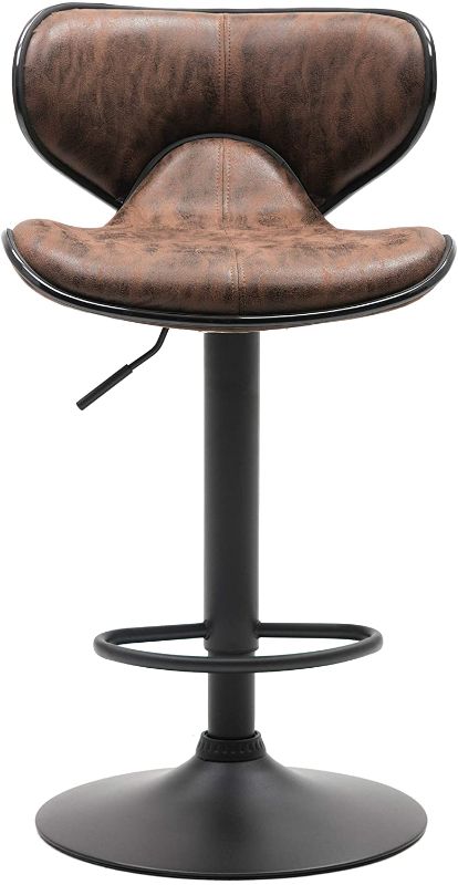 Photo 1 of BTEXPERT Adjustable Bar Stools Metal upholstered Swivel Bar Chair Vintage Brown Kitchen Counter Stool Dining Chair