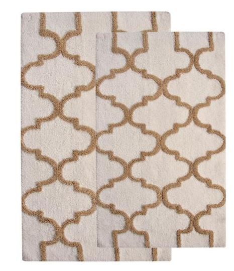 Photo 1 of 34 in. x 21 in. and 36 in. x 24 in. 2-Piece Bath Rug Set in White and Beige
