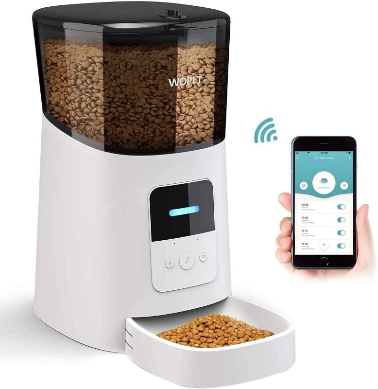 Photo 1 of WOPET 6L Automatic Cat Feeder,Wi-Fi Enabled Smart Pet Feeder for Cats and Dogs,Auto Dog Food Dispenser with Portion Control, Distribution Alarms and Voice Recorder Up to 15 Meals per Day

