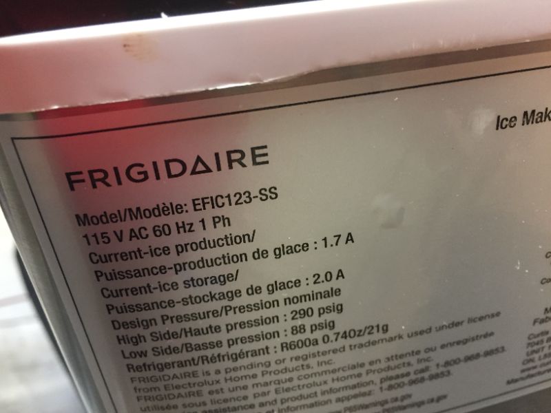 Photo 3 of Frigidaire Ice Maker Stainless-Steel 26-lb. Bullet-Shaped EFIC123-SS
