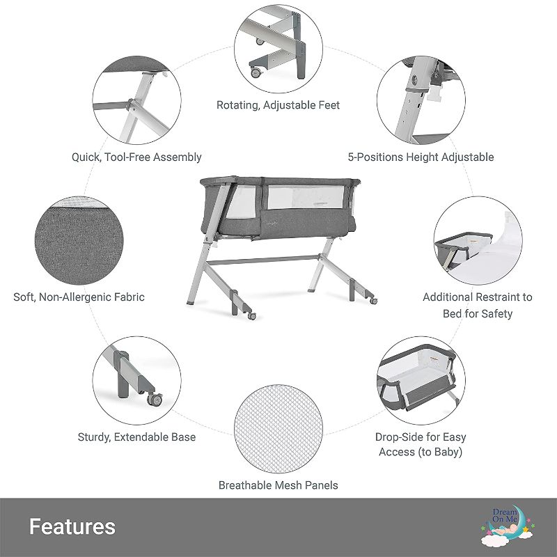Photo 1 of Dream On Me Skylar Bassinet & Bedside Sleeper, Grey
