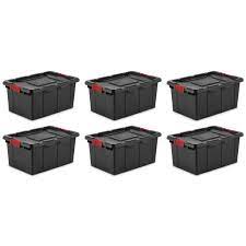 Photo 1 of 6) Sterilite 14649006 15-Gallon Durable Rugged Industrial Tote Red Latches Black
