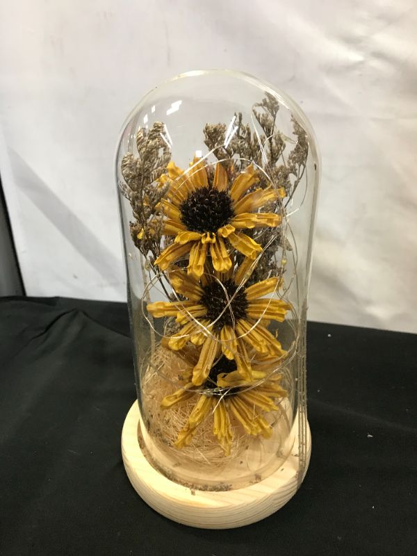 Photo 2 of  Artificial Sunflower in Glass Dome with Led Light Strip,------BATTERY OPERATED 