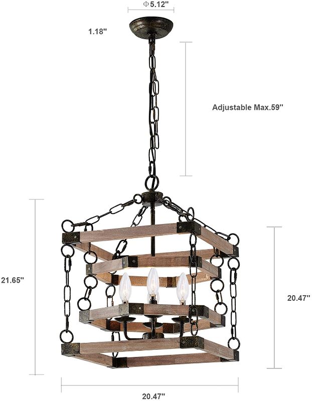 Photo 1 of 4-Light Modern Rustic Vintage Wooden Farmhouse Chandelier,Hanging Lighting Fixture Retro Rustic Ceiling Lamp Orb Wood Chandelier for Kitchen Island Dining Room Hallway Foyer
