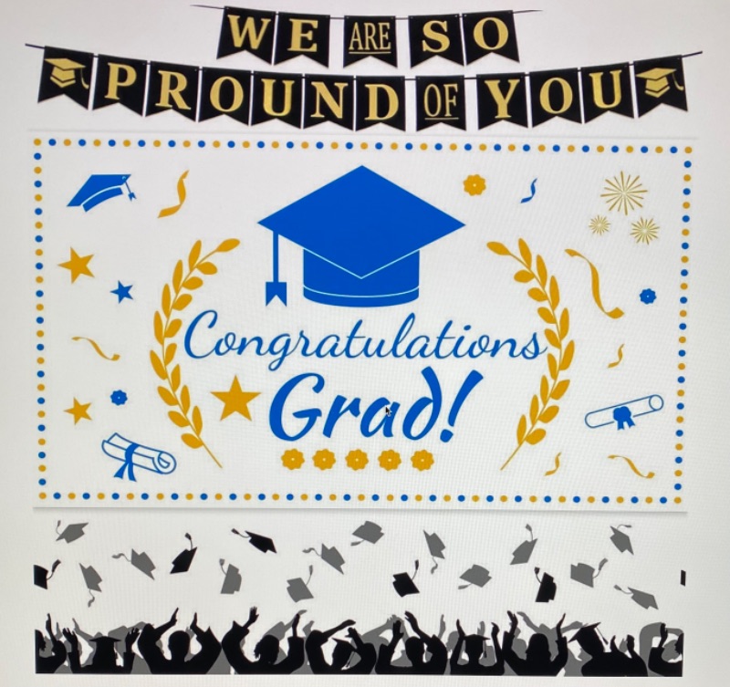 Photo 1 of 2021 Graduation Decorations We Are So Proud of You Graduation Banner Extra Large Blue White Congratulations Grad Photo Backdrop for Outdoor Indoor Wall Apartment Decor Graduation Party Supplies