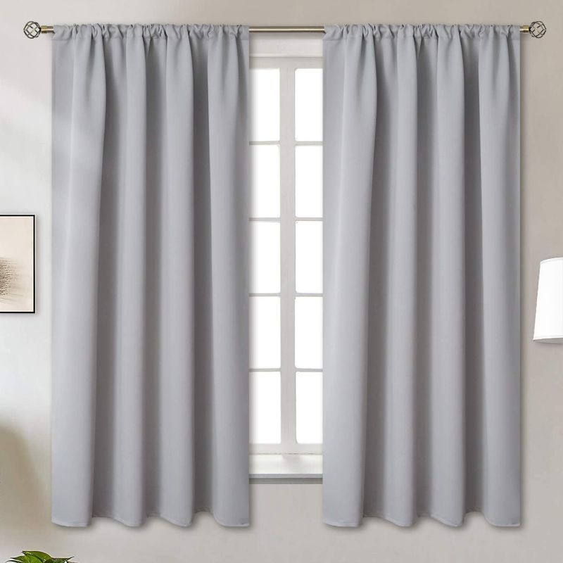 Photo 1 of BGment Rod Pocket Blackout Curtains for Bedroom - Thermal Insulated Room Darkening Curtain for Living Room, 52 x 63 Inch, 2 Panels, Light Grey