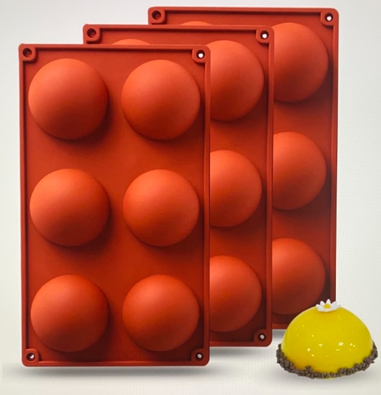 Photo 1 of CHIYAN Silicone Mold, 3Packs Baking Mold for Making Hot Chocolate Bomb, Cake, Jelly, Dome Mousse 2.7" (red)