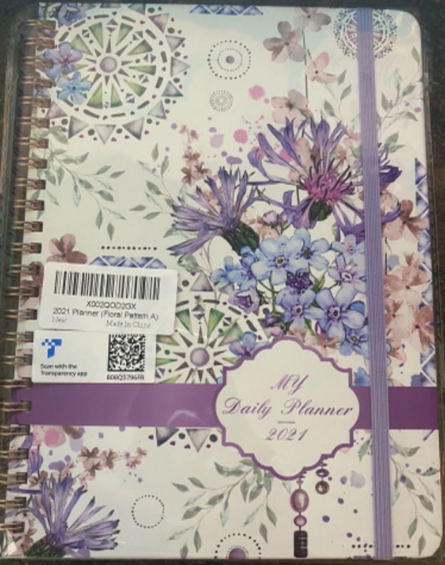 Photo 1 of 2021 Planner - Weekly and Monthly Planner with Tabs, Flexible Hardcover Daily Planner, Strong Twin - Wire Binding Floral Planners with Inner Pocket, Elastic Closure, 6.3" x 8.4" 