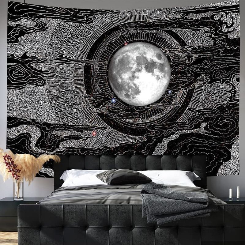 Photo 1 of A AMEBAY Moon Glow Tapestry Wall Hanging, Black Wall Tapestry for Bedroom Full Moon Between The Clouds Black 80" 60"