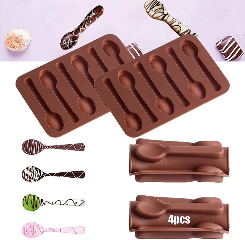 Photo 1 of 4PCS Hot Chocolate Molds, Silicone Molds for Chocolate Resin Molds Baking Tools with Chocolate Shapes, Hot Chocolate Spoons DIY Specialty Bakeware for Cake(3.9X5.7X0.4 inch)