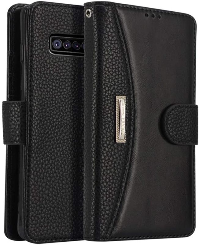 Photo 1 of Leather Wallet Phone Case for Samsung Galaxy S10 Plus, LOKAKA Folding Flip Cases Protective Cover Strong Magnetic Closure with Card Slots Kickstand -Black