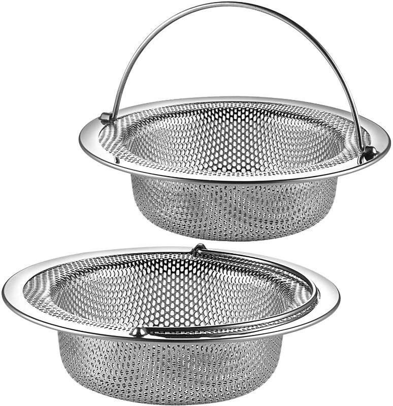 Photo 1 of 2 Pack Upgrade Kitchen Sink Strainer (Sink Drainer Strainer) - 304 Stainless Steel Rust Free, Fordable Handle, 4.5 Inch Diameter