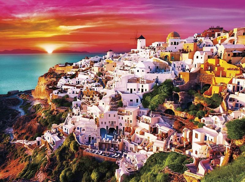 Photo 1 of Jigsaw Puzzle 1000 Piece for Adults Kids – Dreamy Santorini – 1000 Pieces Jigsaw Puzzle Game Artwork for Adults