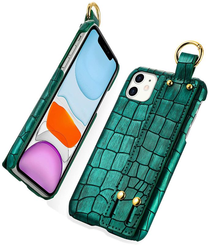 Photo 1 of iPhone 11 Case Crocodile PU Leather Style Phone Holder Snake Skin Wrist Strap Cover Case 6.1 inch Green