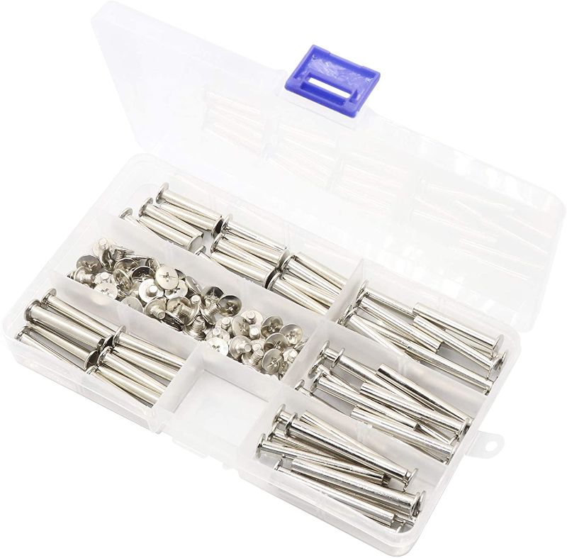 Photo 1 of LBY 110pcs Phillips Chicago Screws Binding Screw Posts,M5 x 25/30/35/40/45mm Book Screws,Binding Barrels and Screws Assortment Kit, for Leather Saddles Purses Belt Repair, Nickel-Plated