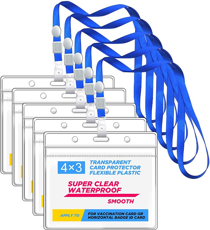 Photo 1 of 5 Pack - CDC Vaccine Card Protector 4 X 3 Inches Immunization Badge Holders, Covid Vaccination Card Holder with Lanyard, Clear Vinyl Plastic Sleeves with Waterproof Resealable Zip for Events & Travel