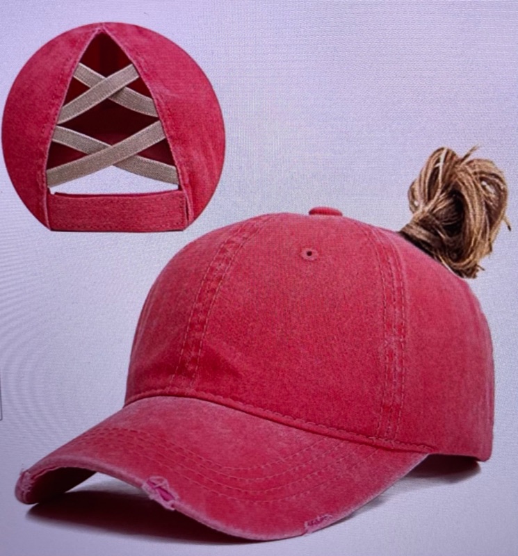 Photo 1 of DOANNOTIUM Ponytail Baseball Cap Ponycaps Criss Cross Retro Washed Cotton Visor Dad Hat(Red)