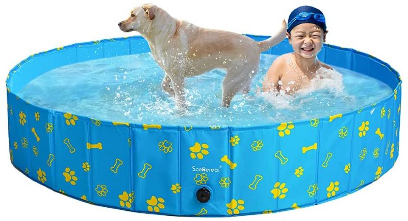 Photo 1 of SCENEREAL Swimming Pool for Dogs Kids Toddlers - X Large Foldable Pet Pool Bathing Tub with Paw Printing Outdoor Bathtub Collapsible for Small Medium Large Dogs Puppies