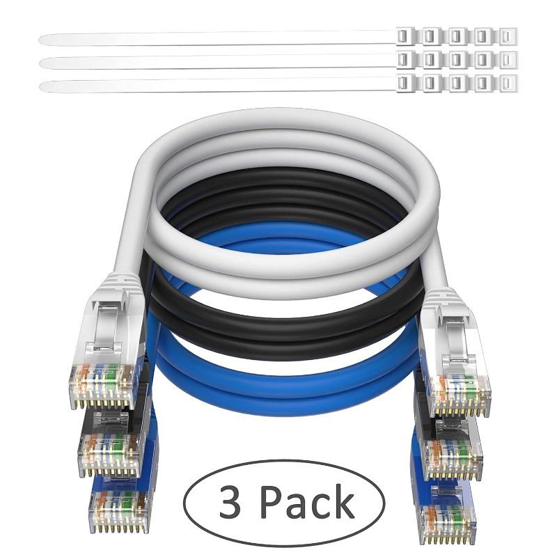 Photo 1 of Cat6 Ethernet Cable 3 Pack, Adoreen Patch Cable(0.6ft to 25ft),Cat 6 High Speed Network LAN UTP RJ45 Internet Cable,Ether Cable with 15 pcs Ties