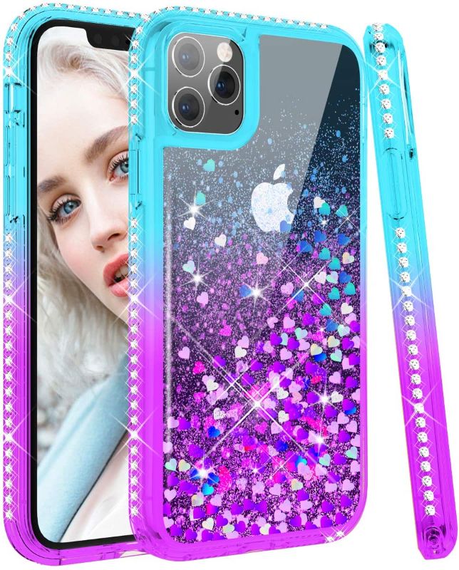 Photo 1 of Maxdara Case for iPhone 11 Pro Max Case Glitter for Girls Women Bling Shiny Sparkle Luxury Diamond Rhinestone Quicksand Liquid Soft TPU Phone Case for iPhone 11 Pro Max 6.5 inches (Teal Purple)