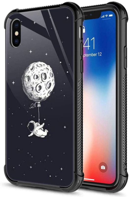 Photo 1 of iPhone XR Case, Star hot air Balloon Astronauts iPhone XR Cases, Tempered Glass Back+Soft Silicone TPU Shock Protective Case for Apple iPhone XR