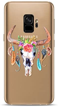 Photo 1 of Samsung Galaxy S9 Case,Blingy's New Fun Boho Animal Style Transparent Clear Soft TPU Protective Case Compatible for Samsung Galaxy S9 (Longhorn Skull)