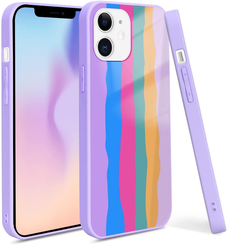 Photo 1 of FYY Phone Case Compatible with iPhone 12/12 Pro Case 6.1",[Cute Rainbow Stripe][Ultra Slim & Thin] TPU+PC Heavy Duty Shockproof Bumper Protective Case Cover for iPhone 12/12 Pro 6.1 inch-Purple
