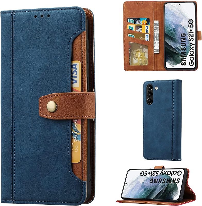 Photo 1 of Leather Wallet Phone Case for Samsung Galaxy S21 Ultra, IDOOLS Folding Flip Cases Protective Cover Strong Magnetic Closure with Card Slots Kickstand -Blue