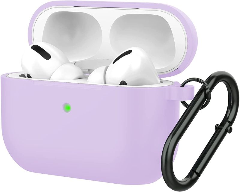 Photo 1 of MARGE PLUS Airpods Pro Case Cover, Premium Silicone Cover Shock Resistant Case with Carabiner Compatible with Airpods Pro [Front LED Visible] - Purple