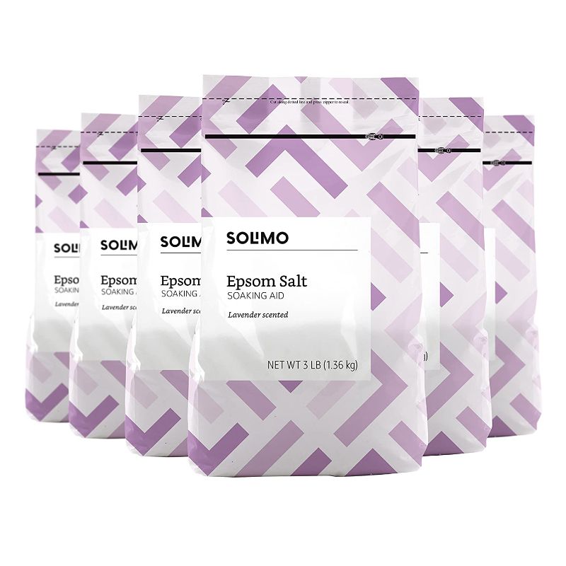 Photo 1 of 
Amazon Brand - Solimo Epsom Salt Soaking Aid, Lavender Scented, 3 Pound (Pack of 6)