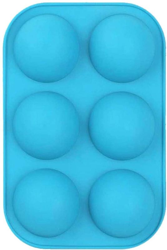 Photo 1 of 6-hole semi-spherical silicone pastry and baking molds for DIY baking, cakes, chocolate, jelly, pudding, handmade soap, fondant, baking pan kitchen tools (blue)