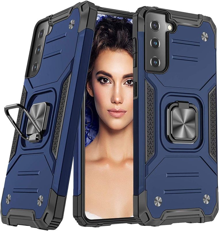 Photo 1 of AmeriCase | Samsung Galaxy S21 5G | Case with Kickstand and Metal Ring - Shockproof Samsung S21 5G Ultra Case Military Grade Drop Tested Slim Dual Layer Galaxy S21 5G 6.3in (VS2 Blue)