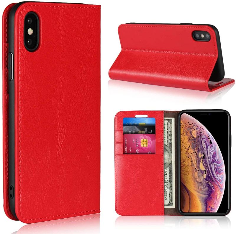 Photo 1 of iCoverCase for iPhone X Wallet Case, Premium Leather Wallet Case [Card Slots] Flip Book Design Case with Viewing Stand for iPhone X (Red)