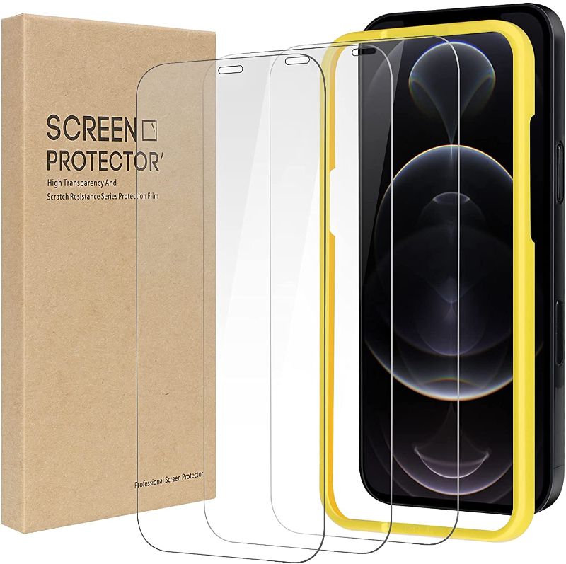 Photo 1 of FYY Screen Protector Compatible for iPhone 12 Pro Max,[3 Pack]Tempered Glass Film for iPhone 12 Pro Max 6.7 inch [Easy Installation Frame][Case-Friendly][9H Hardness]-Clear