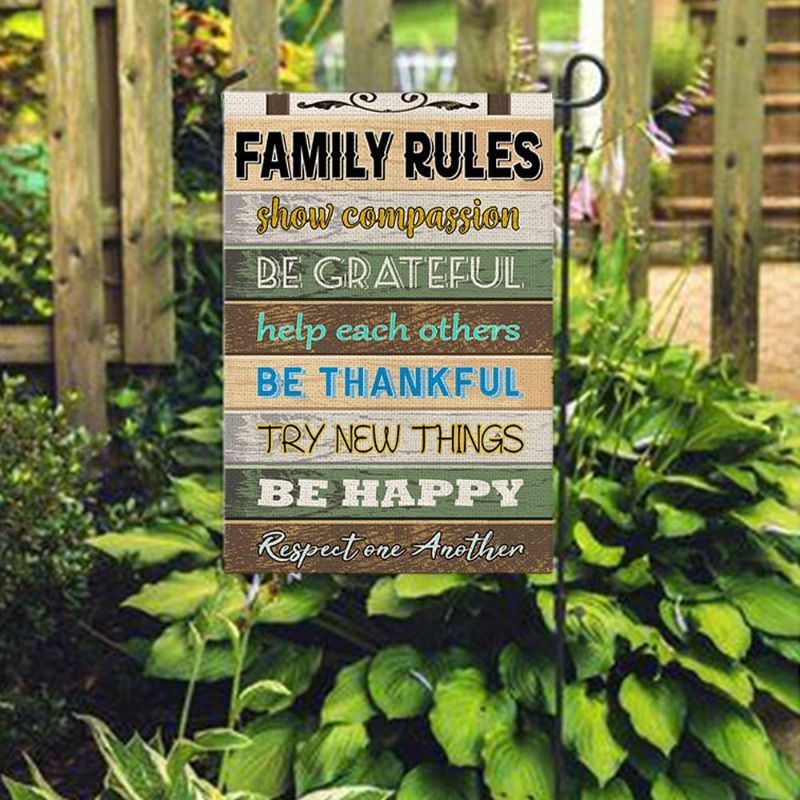 Photo 1 of CROWNED BEAUTY Family Rules Garden Flag 12×18 Inch Double Sided Vertical Yard Outdoor Farmhouse Decoration CF206-12