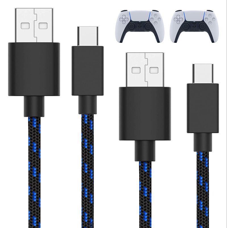 Photo 1 of TalkWorks USB C Charger Cable for PS5 Controller 10 ft (2-Pack) - Long Heavy Duty Braided Type C Cord Charging Compatible with Sony PlayStation 5 - Black