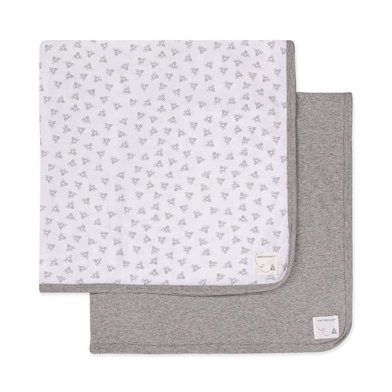 Photo 1 of Burt's Bees Baby - Blankets, Set of 2, 100% Organic Cotton Swaddle, Stroller, Receiving Blankets (Heather Grey Solid + Honeybee Print) , 29x29 Inch (Pack of 2)