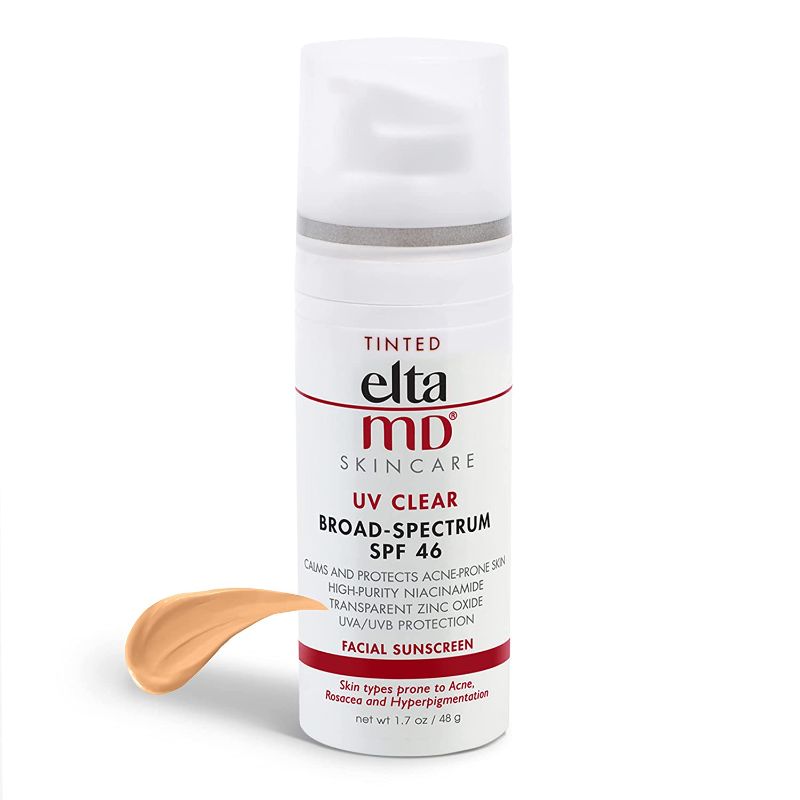 Photo 1 of EltaMD UV Clear Tinted Face Sunscreen Broad-Spectrum SPF 46 Face Sunscreen for Sensitive Skin or Acne-Prone Skin, Oil-Free, Lightweight, Sheer, Mineral-Based Face Sunscreen with Zinc Oxide, 1.7 oz