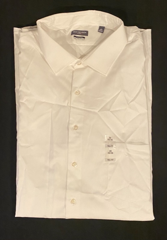 Photo 1 of Van Heusen Men's TALL FIT Dress Shirt Flex Collar Stretch Solid (Big and Tall) - Size: 20" Neck 35"-36" Sleeve - White