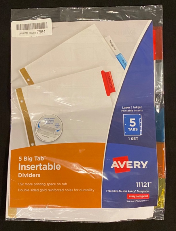 Photo 1 of AVERY 5 Big Tab Insertable Dividers (Multi Color) - 1 Set