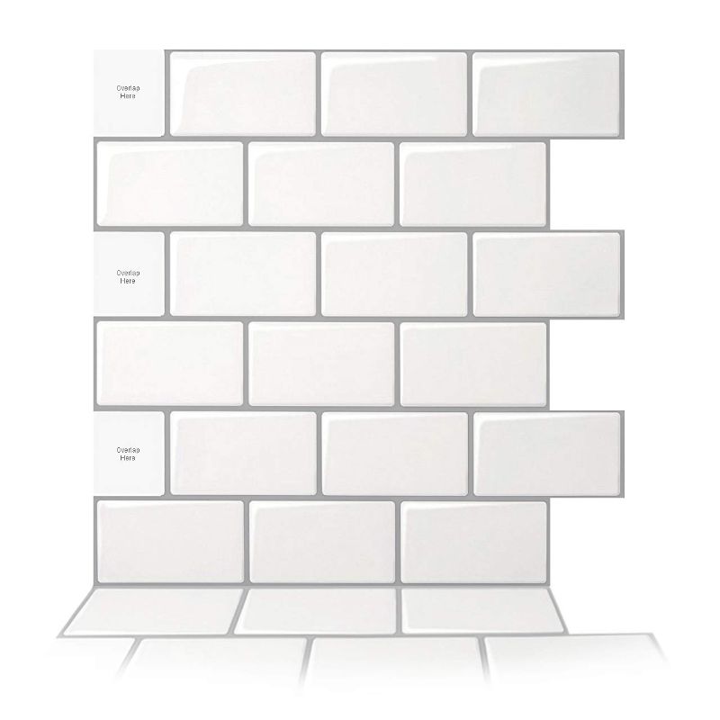 Photo 1 of Art3d 10-Sheet Peel and Stick Backsplash, 12 in. x 12 in. Subway 3D Wall Panels, Mono White with Gray Grout