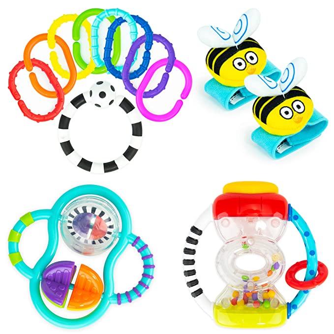 Photo 1 of Baby's First Rattles Developmental Giftset for Newborns + | Includes Wrist Rattles, Hourglass Rattle, 9 pc Ring O’ Links, and Grasp & Spin Rattle